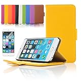 iPhone 6 Plus Case, Boriyuan Magnetic Closure Protective Ultra Slim Wallet Folio Flip PU Leather Case Cover for Apple iPhone 6 Plus 5.5 Inch Smartphone, 5.5'' iPhone 6 Plus Stand Case with Card/ Photo/ Cash Holder Slots, with a Free Screen Protector (5.5'' iPhone 6 Plus Yellow)