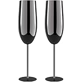 Haniforever Champagne Glasses Set of 2,8oz Stemmed Stainless Steel Unbreakable Champagne Flutes, Vintage Goblet Metal Wine Glasses for Drinking Toasting Anniversary Wedding Christmas,Black