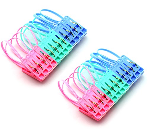 JCBIZ 24Pcs Clothes Peg Clip Pins,Multicolor Rope Clip Hanging Clothes line Windproof Hanger Sock Clothes Drying Peg PP Plastic Clips Hooks