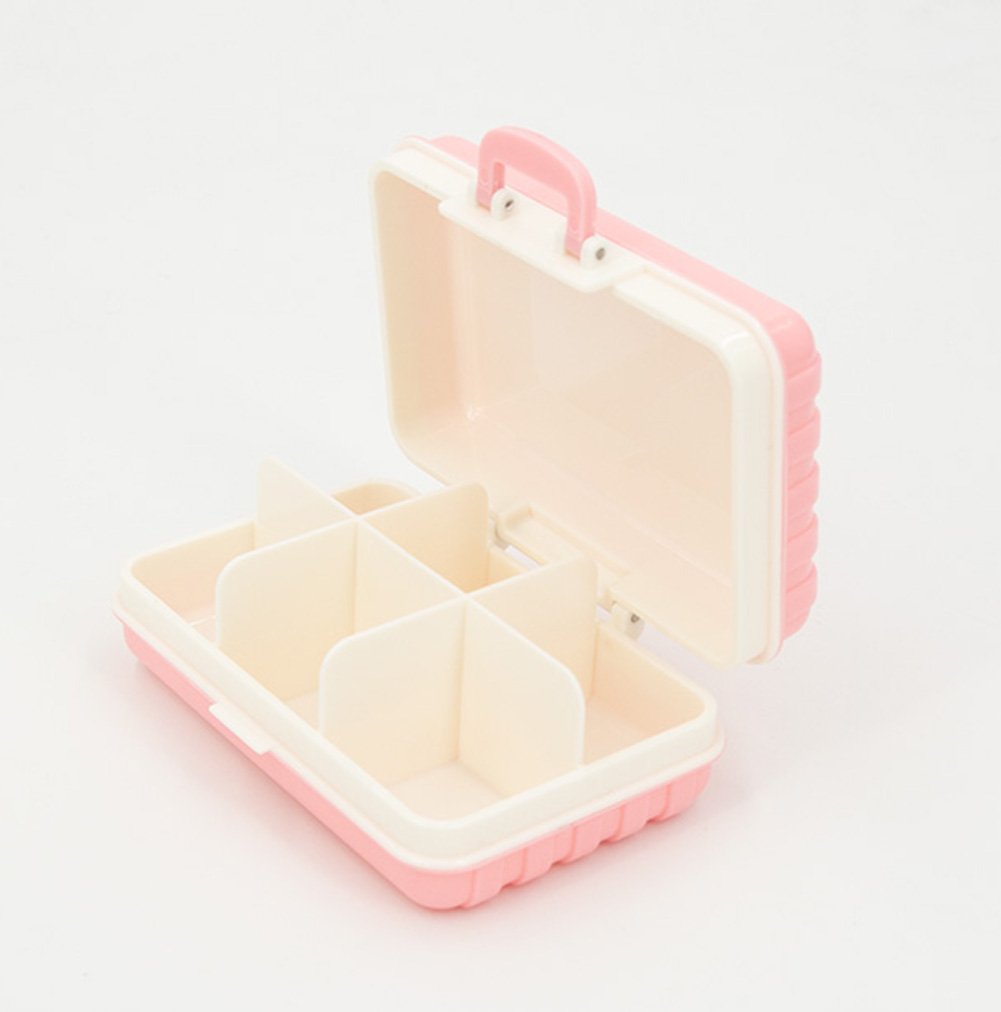 TC Suitcase Storage Box Portable Pills Vitamins Dispenser 6 Compartment with Lock Shut (Pink)