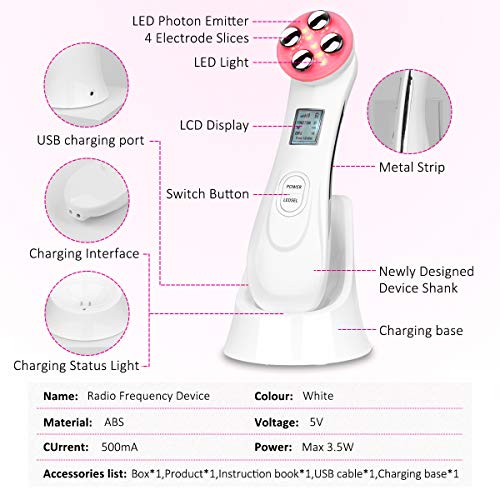 Skin Tightening Machine 5 in 1 Beauty Device EMS for Facial Lifting, Anti-Aging, Wrinkle Remover (white)