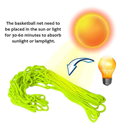 Agirvct 2 Pcs Grow In Dark Basketball Net Replacement,12 Loops Standard Size Nylon All Weather Basketball Hoop Nets Gift for Kids Teens Boys Friend Outdoor Sports Pool School(Neon Green) - Thumbnail 2
