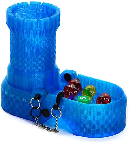 Solid Factory | Medieval Dice Tower with Tray and Dice Vault - Blue Semi-Clear