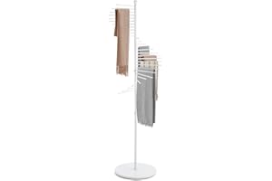 DYRABREST 67" Freestanding Scarf Organizer, Metal Spiral Scarf Holder with 30 Rods, Commercial Hijab Organizer Belt Pants Hanger for Clothing Store Home, Space Saving Shelves (White)