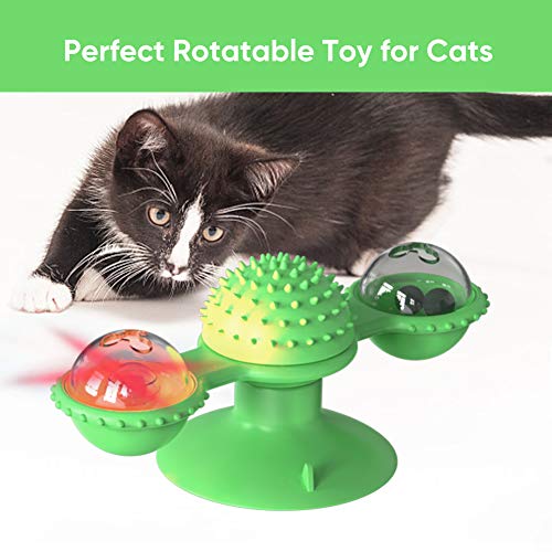 Sestball Cat Toys Interactive Chew Toys for Indoor Cats Ball Windmill Catnip Toy Cat Toothbrush Funny Kitten Toys Cats Hair Brush Turntable Massage Scratching Tickle Toy with Suction Cup (Green)