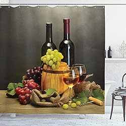 Ambesonne Winery Shower Curtain, Cask Bottles and