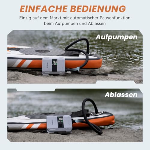 CYCPLUS 20PSI Rechargeable Paddleboard Pump - Intelligent Quick Inflation, Deflation, Auto Shutdown & Dual LED Indicator. Suitable for Stand Up Paddleboards, Boats, Tents, Mattresses