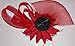 Coolr Women's Fascinators Hat Small Hairpin Feather Mesh Flower Hairclip (Red)