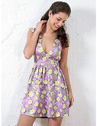 Allegra K - Mini vestido de verano sin mangas con cuello en V y estampado floral de rosas para mujer