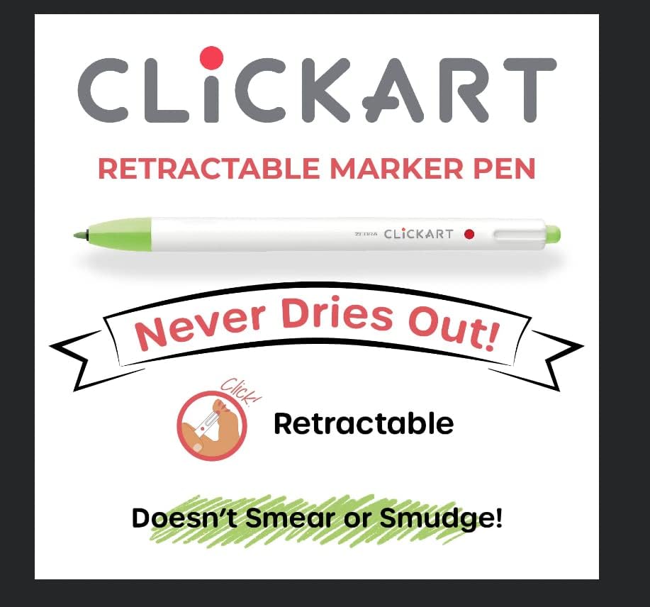 Zebra Pen CLiCKART Retractable Marker Pen, Assorted Ink Colors, 0.6mm Fine Point, Moisture Absorbing to Prevent Drying Out, School Supplies and Teacher Supplies, 12-Pack (69012)