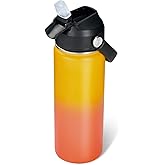 Fijinhom 18oz Insulated Stainless Steel Water Bottle, Wide Mouth Double Wall Vacuum, Silicone Straw, Sweat & Leak Proof, BPA Free Insulated Water Flask for Travel, Keep Cold 24h Hot 12h, Orange