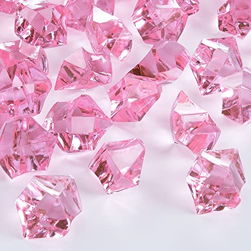 Babenest Acrylic Crushed Ice Rocks, 150 PCS Fake Crystals Plastic Ice Cubes Diamonds Gems for Vase Fillers, Home Decoration, Table Scatter, Event, Wedding, Arts & Crafts (Pink)