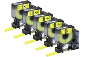 5 Or 10 Pcs A45018 Black On Yellow 12 Mm 19 Mm Label Tapes Compatible with D1 45018 45808 LabelManager 300 350 350D 360D(5PK)