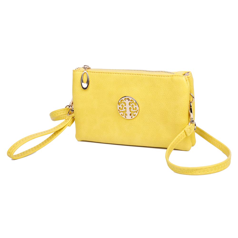 Womens Small Clutch Bags with Wristlet and Long Adjustable Strap (Yellow)