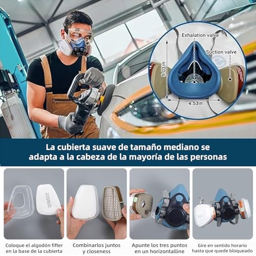 Mascarilla Respiratoria Reutilizable con anteojos de seguridad y filtros, Máscara antipolvo para gases químicos, adecuada para pintura, pulverización, amolado, soldadura