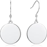 Sterling Silver Disc Dangle Drop Earrings for Women, Classic Round Dangling Earrings Hypoallergenic 925 Sterling Silver French Hook Trendy Minimalist Dangly Jewelry Christmas Gifts