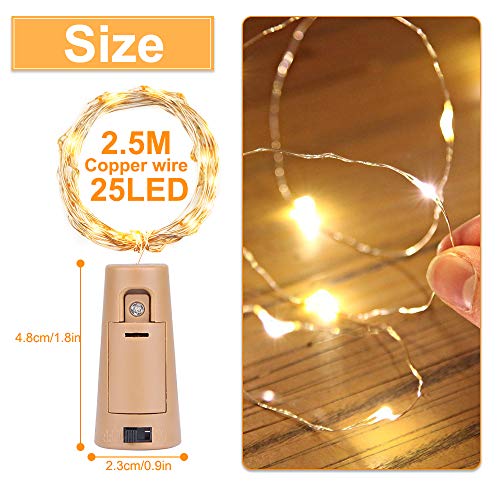 Luz de Botella (10 Pack),2.5m 25 LED Lámparas de Botellas con Alambre de Cobre,luz de Botella,Blanco Cálido Luces de Botella de Vino para bricolaje Navidad,Halloween,Entorno Romántico en Boda,Fiestas
