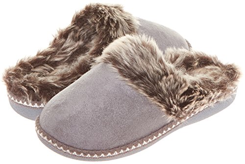 Floopi Womens Indoor Outdoor Aztec Two Tone Fur Lined Clog Slipper W/Memory Foam (XL, Grey-305)