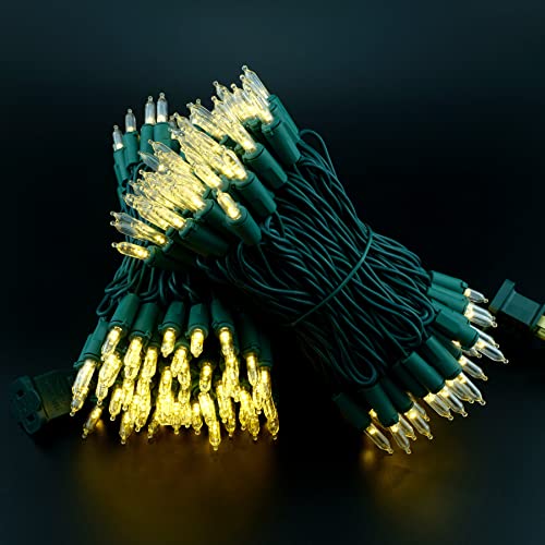 YULETIME Warm White LED Christmas Lights with Green Wire, 66 Feet 200