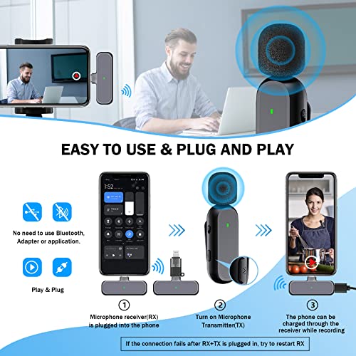 Wireless Lavalier Microphones with Charging Case, 2PCS Wireless Microphones for iPhone/iPad/android,Plug-Play,8H Duration,2.4G Ultra-Low Delay,for Video Recording Interview Podcast Vlog YouTube TikTok