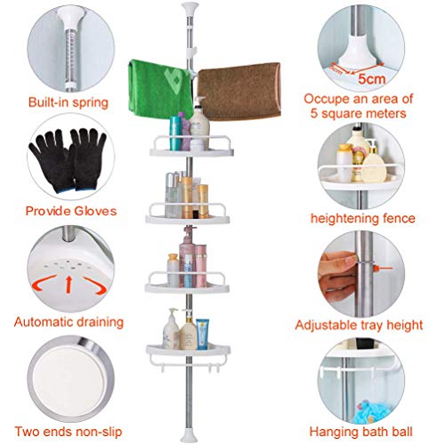 foshan Shower Caddy, 4 Tier Shower Corner Caddy Stainless Steel Pole Tower Organizer Basket Height Adjustable Among 4.5 to 9.3ft (Stainless Steel)