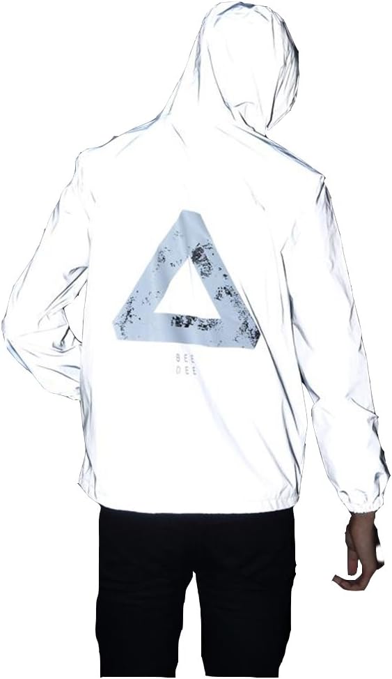 Edgogvl Men's Outwear 3M Reflective Zipper Hooded Windbreaker Lightweight Running Jacket