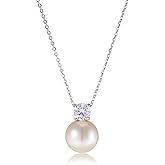 KBBYT Pearl Necklaces for Women Dainty 925 Silver Cubic Zirconia Necklace Pearl Choker 10/12 MM Single White Pearl Wedding Jewelry
