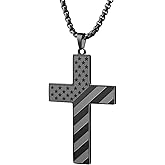 Black Cross Necklace for Men Stainless Steel 18K Gold Silver Plated American Flag Pendant Bible Verse Cross Necklaces Jewelry Gifts 18"-24"