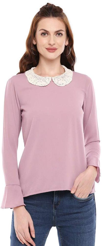 Womens Peter Pan Collar Solid Top (205634626-P)