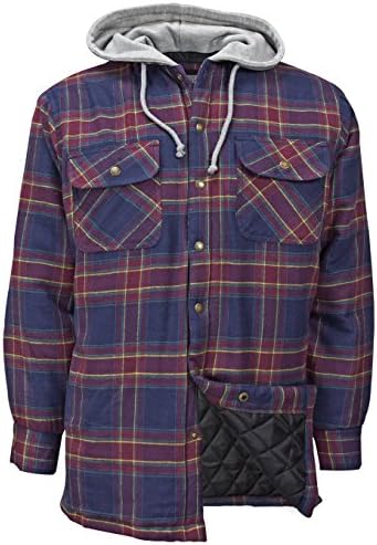Canyon Guide Outfitters Men's Flannel Plaid Hooded Snap Front Insulated Jacket