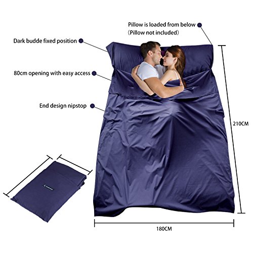 Sleeping Bag Liner, Beauty Star Super Lightweight Single/Double 2 Person Sleeping Bag for Camping, Backpacking, Hiking, Hotel, Portable Envelope Ultralight Sleep Sack with Compression Sack (Navy Blue)