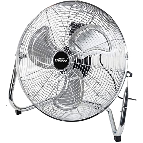 Dawoo Ventilateur De Sol - 45Cm Brasseur D'Air De À 3 Vitesses Avec Fonction D'Inclinaison 95W Ventilateur Puissant (Chromé)