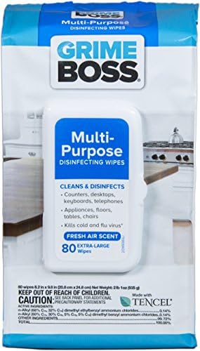 Grime Boss Multi-Purpose Disinfecting Wipes, 80 Count (Pack of 8)