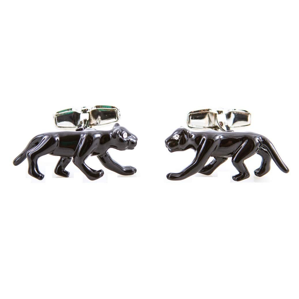 MRCUFF Big Cat Black Panther Jaguar Pair Cufflinks in a Presentation Gift Box & Polishing Cloth, Metal