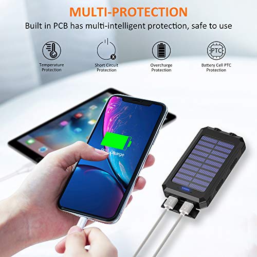 Solar Charger, STOON 10000mAh Portable Solar Power Bank Phone Charger with Flashlight & Compass for Outdoor Camping Travelling, External Battery Pack with Dual USB Ports for iPhone, iPad and More - Thumbnail 3