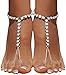 2 Pieces Women's Foot Chain Barefoot Sandals Beach Wedding Jewelry Anklet with Rhinestone Toe Ring