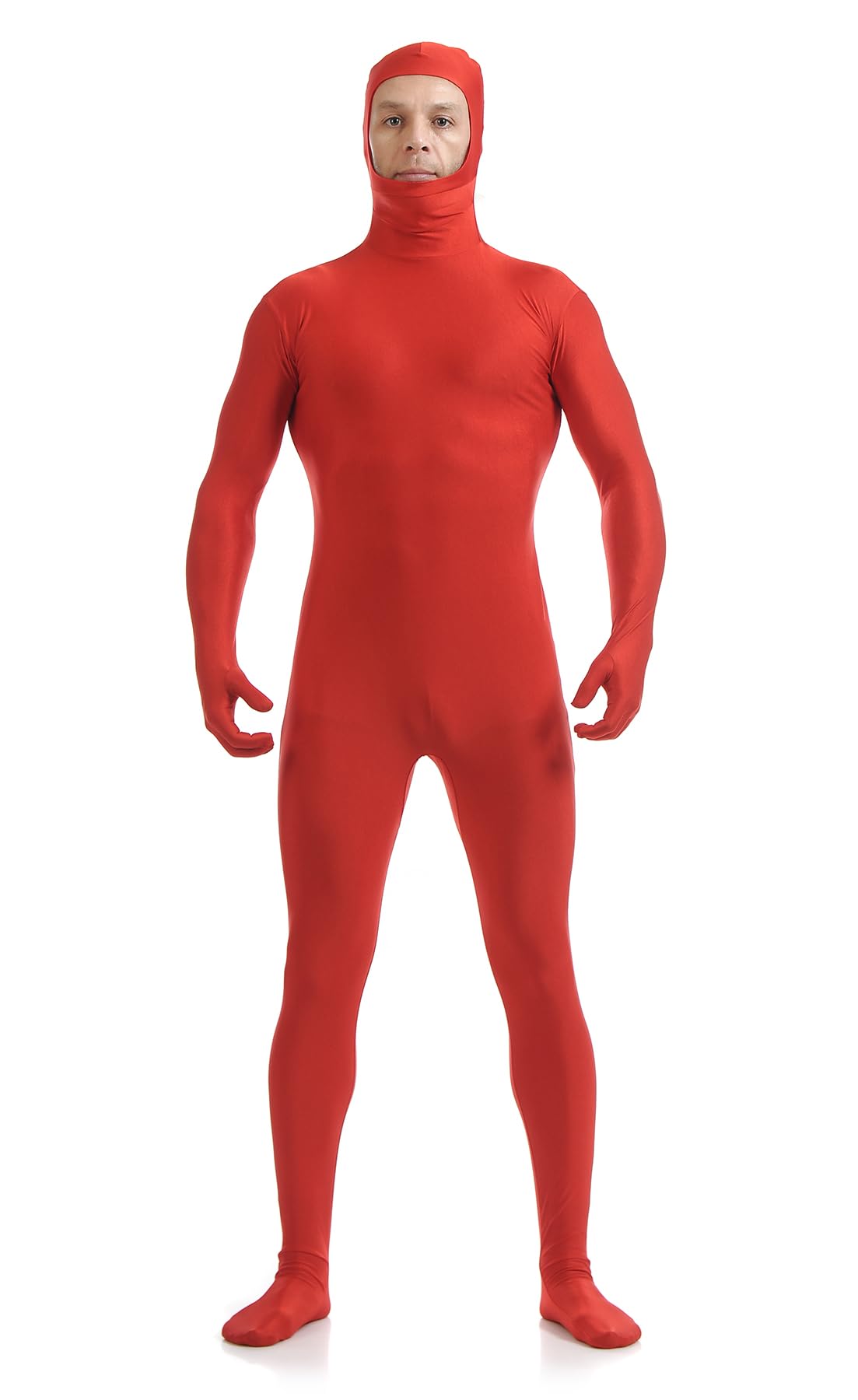 Photo 1 of ATHX Men's and Women's Spandex Open Face Bodysuit Costume Adult Stretchy Halloween Cosplay Body Suit Zentai Suit Outfits (Red, X-Large)
