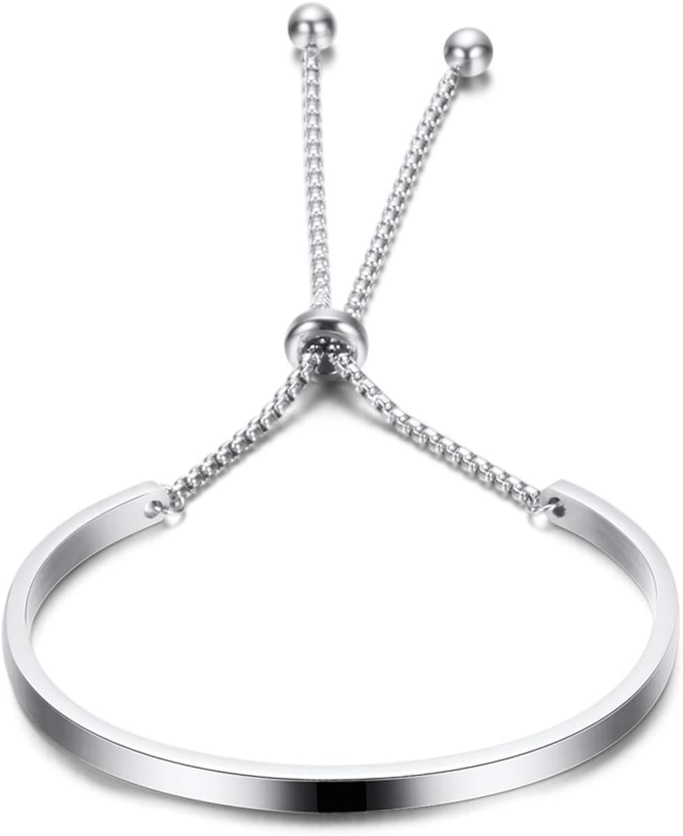 Designer Inspired Titanium Steel Open Cuff Bangle Bracelet with Adjustable Venetian Chain