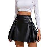 FIDDY898 Women’s High Waisted Goth Skirt Black Mini Skirts with Chain Short A-line Pleated School Tennis Dress