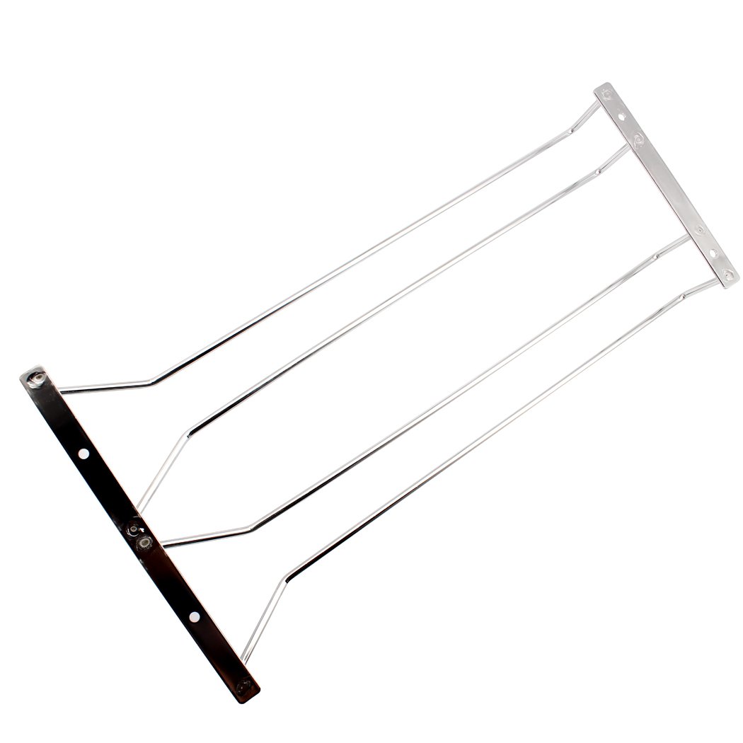 Abcsea 40 cm Stainless Steel Wine Glass Holder Rack, Chrome Wine Glass Holders Hanging Under Shelf, 1 piece (2 Rows)