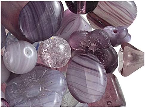 40gr Set of Beads of Different Shapes from Preciosa Ornela, Czech Glass, Lila