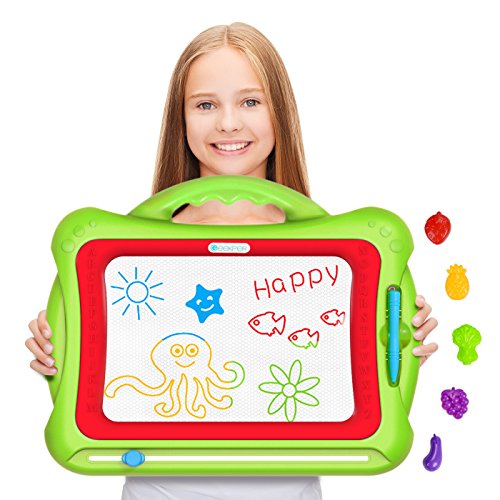 Magnetic Drawing Board, Geekper Green Erasable Colorful Magna Doodle Drawing Board Toys for Kids Writing Sketching Pad, with 5 Shape Stamps
