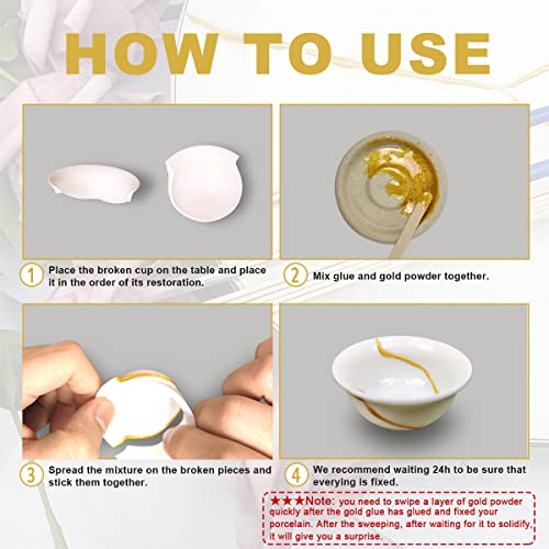 Kintsugi Repair Kit, Repair Your Meaningful Pottery with Gold Powder Glue, Starter Ceramic