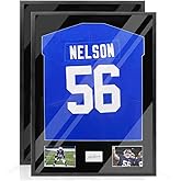 Snail 32"x24" Jersey Frame Display Case Wooden Wall Mounted Shadow Box for Baseball Basketball Football Soccer Hockey Sport Shirt, Plus Displaying Two Idol's Photos and One Signature, Black Finish