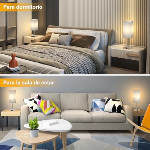Sunsign Lámparas de Mesa táctil para 2 piezas, 3 Niveles de Brillo, lampara de noche con 2 Puertos USB (A+C) y 2 Salidas de CA, Lámpara de Lectura para habitación (bombilla incluida, Gris)