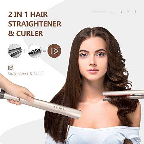 Flat Iron Hair Straightener, ATMOKO 2 in 1 Ceramic Tourmaline Flat Iron Straightener and Curler for All Hair Types, 15S Heats Up & Adjustable Temperature (250-450F)