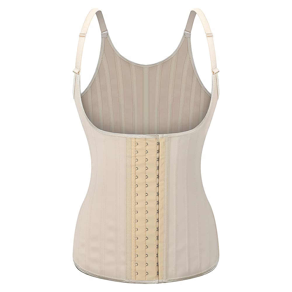 Photo 1 of Aecibzo 25 Steel Boned Latex Waist Trainer Vest Workout Corset Body Shaper for Weight Loss (Skin, X-Large)