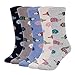 Haley Clothes Hedgehog Pattern Socks Cotton Cute Colorful Animal Pattern Taller Crew Socks For Women (5 Pairs)
