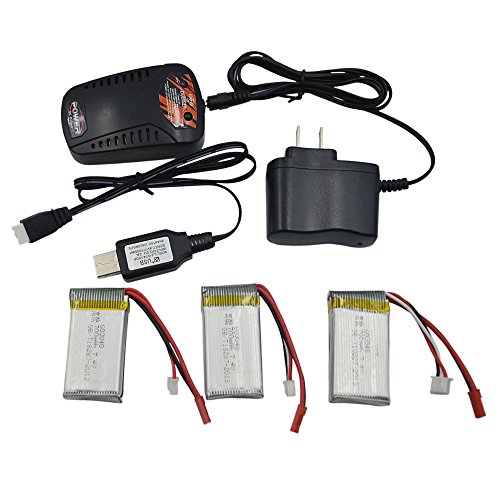 Blomiky 3pcs 7.4V 700mAh 25C Battery and Power Charger Spare Parts for MJX X601H X600 X 600C Drone and other RC Truck Car Boat X601H Battery 3 Pack