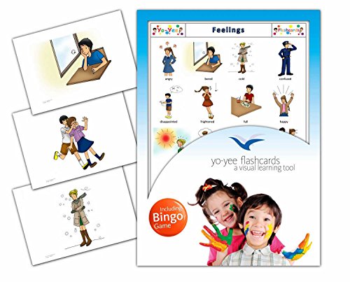 Feelings Flash Cards in English with Matching Bingo Game Cards in One Set - Vocabulary Picture Cards for Toddlers, Kids, Children and Adults - Size 4.13  5.83 in - DIN A6